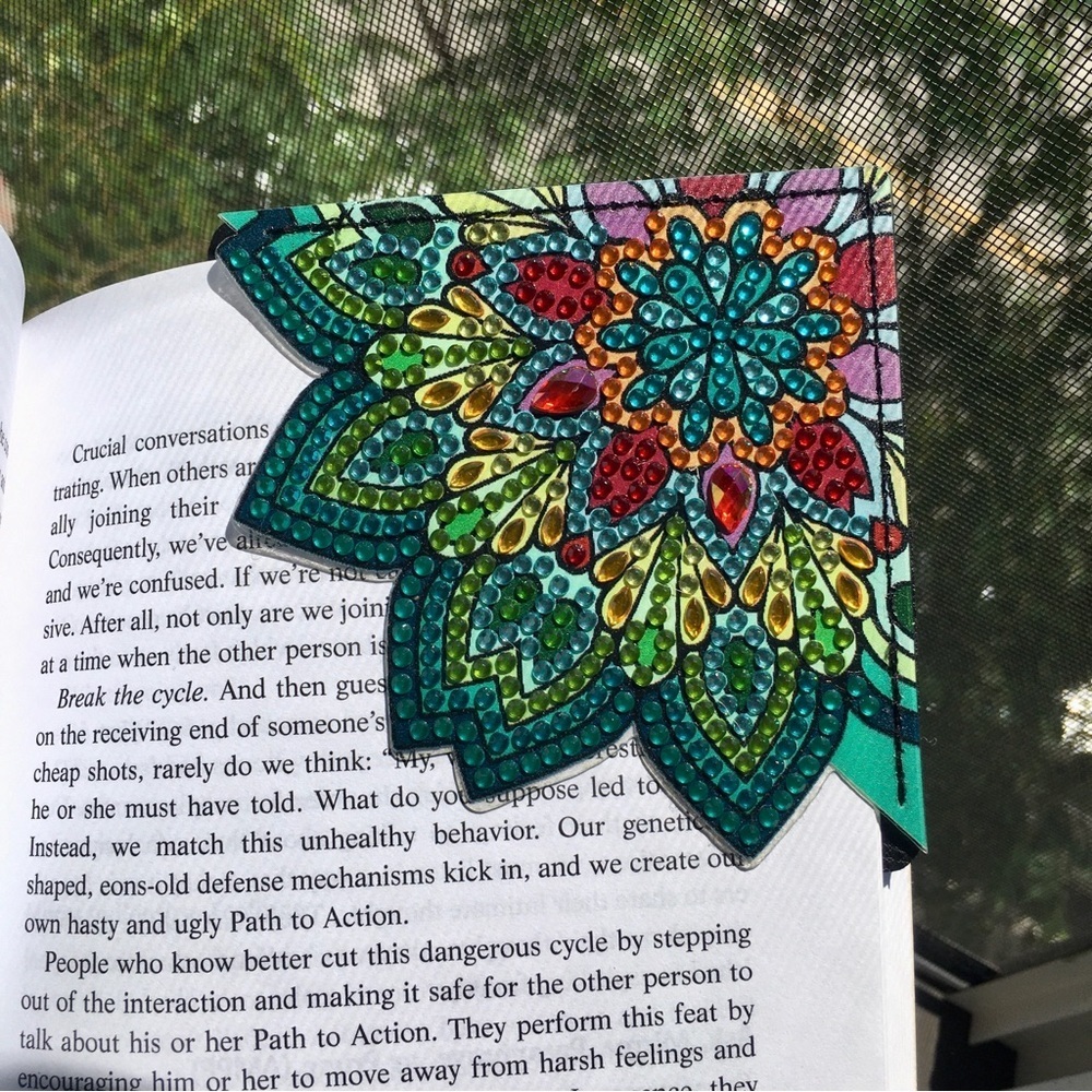 Diamond Art Lotus Flower Corner Bookmark, Colorful, Sparkly, Bling (TEAL) - Picture 15 of 17
